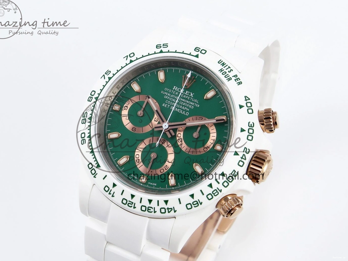 1220 MoistureWicking Daytona AET White Ceramic Case and Bracelet Green Dial SA4130 V 1891